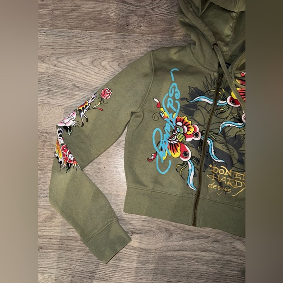 Ed Hardy Cropped Long Sleeve Jacket XS Women’s butterflies & Skulls - Picture 2 of 10